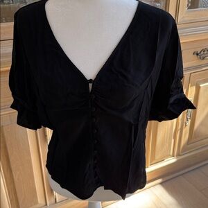 Madewell Black V-Neck Button Front Blouse